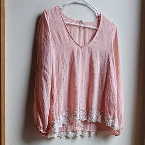 Tobi Pink Open Sleeve Lace Blouse Size Medium